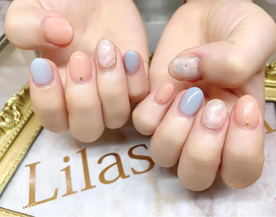 ネイル ジェルネイル ハードジェル ロングネイル 大理石ネイル(マーブル) ミラーネイル Lilas Nailのネイルデザイン