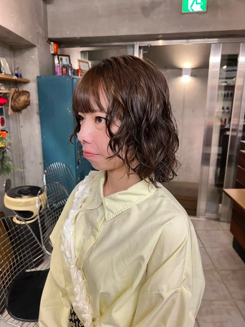 ミディアム カラー パーマ ミディアムパーマ ブラウンカラー カット パーマ 土田かほ/本日🈳 透明感カラー🍃のヘアスタイル