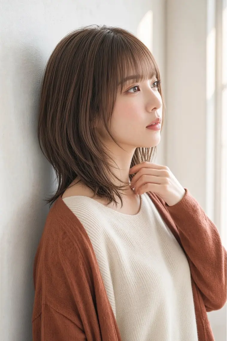セミロング ショートボブ アッシュ ボブ シースルーバング 外ハネヘア ヘアカラー トリートメント 石沢 知康のヘアスタイル