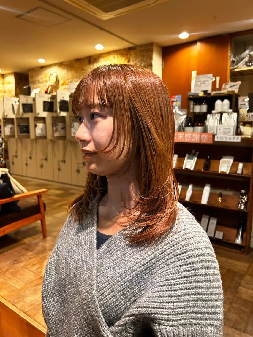カラー ブラウンカラー オレンジ オレンジブラウン レイヤー/ストレート /インナー/はるあのヘアスタイル