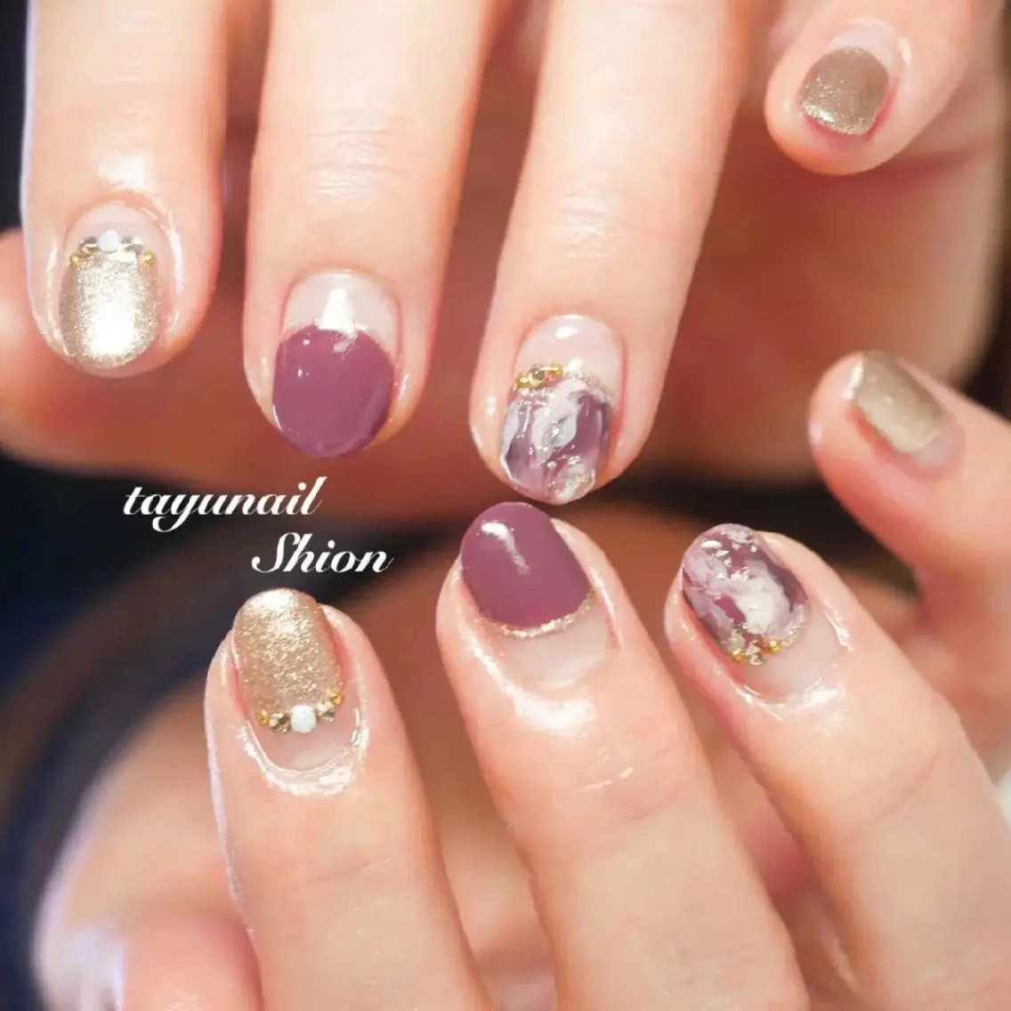 ネイル ブルー ジェルネイル ゴールド パラジェル 春ネイル ネイルサロン 【たゆnail】のネイルデザイン