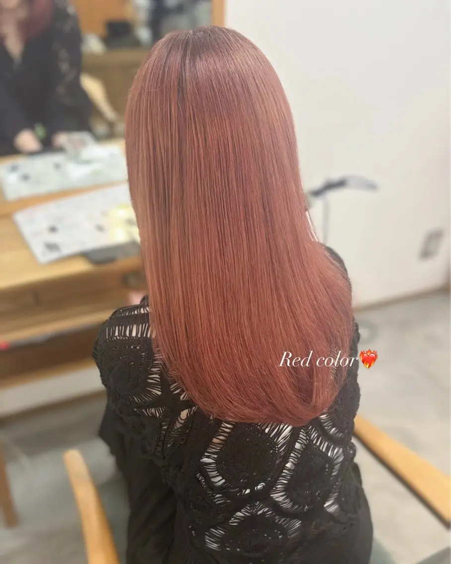 セミロング カラー ブリーチ レッドカラー トリートメント ヘアカラー トリートメント ❤︎ KOHARU ❤︎のヘアスタイル