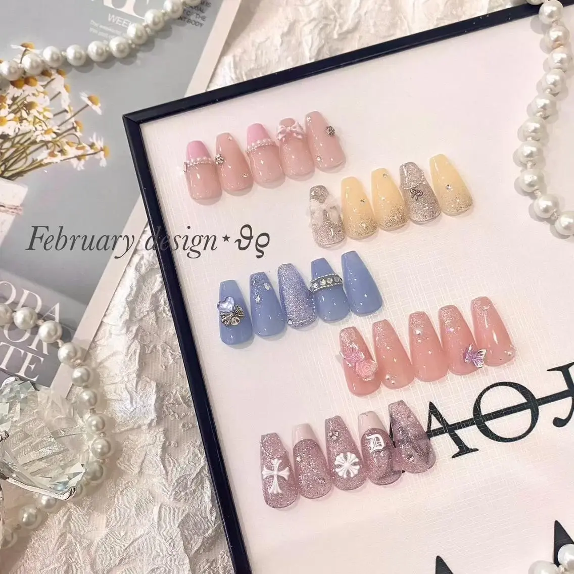 ネイル アートネイル フラッシュネイル フレンチネイル ジェルネイル ガラスフレンチ M2 BEAUTY Rikaのネイルデザイン