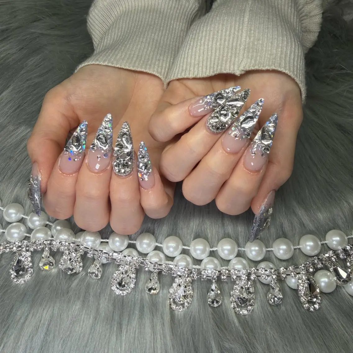 ネイル フレンチネイル ジェルネイル 韓国ネイル ロングネイル マグネットネイル ハンドネイル Nail Salon Growのネイルデザイン