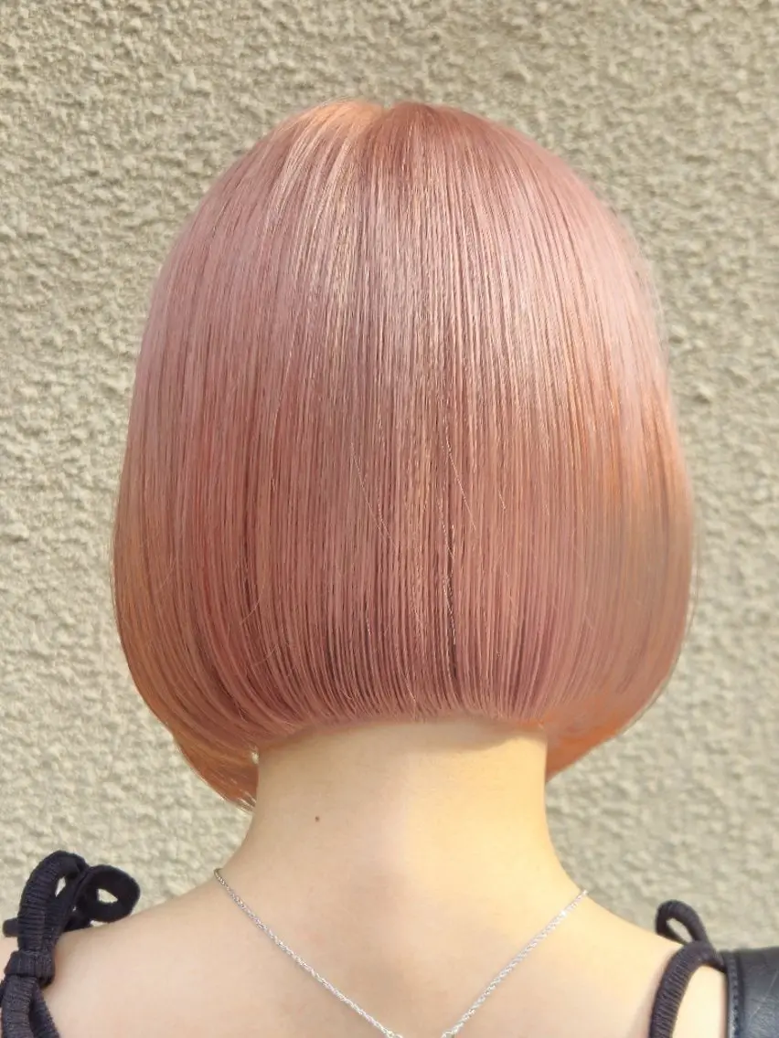 ショート カラー ワンレンボブ ベージュカラー 透明感カラー ピンクカラー ピンクベージュ カット ヘアカラー トリートメント ヨクト/当日直前✨ 予約大歓迎🙆♀️のヘアスタイル