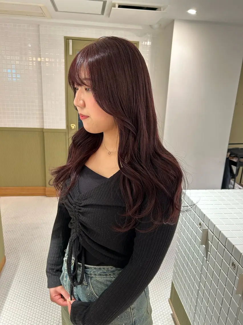 ロング カラー ブリーチ ボルドーカラー ブリーチなしカラー カット ヘアカラー マンツーマン美容師 立川　♡MIHO♡のヘアスタイル