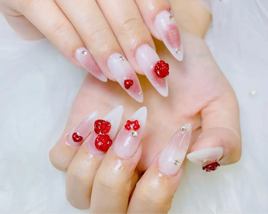 ネイル チークネイル 長さ出し フラッシュネイル フレンチネイル グラデーション ハンドネイル AN NAIL SALONのネイルデザイン
