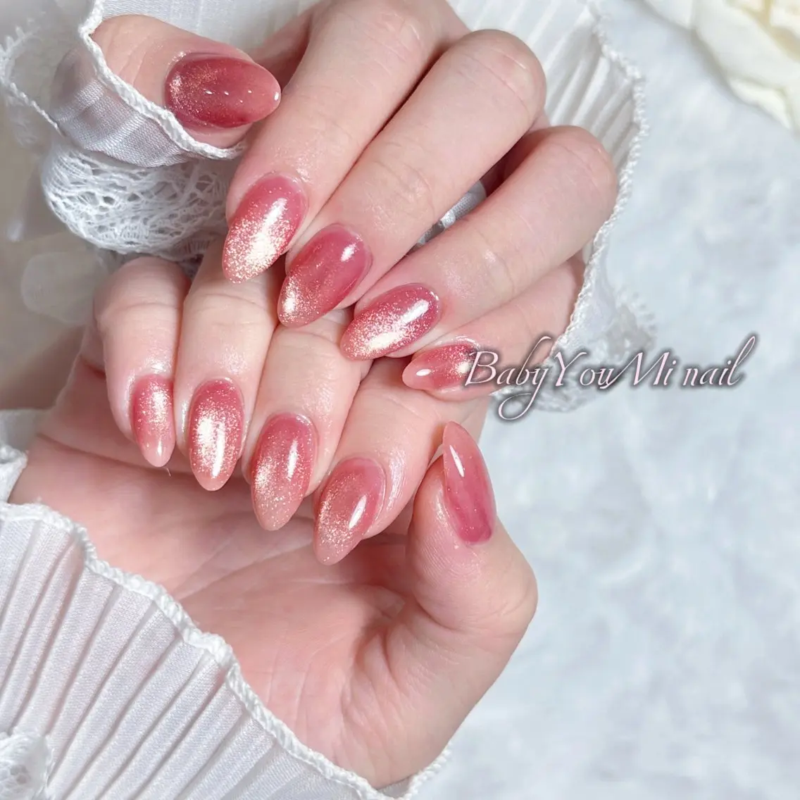 ネイル オーロラネイル チークネイル 成人式 フットネイル フレンチネイル ハンドネイル BabyYouMi nailのネイルデザイン