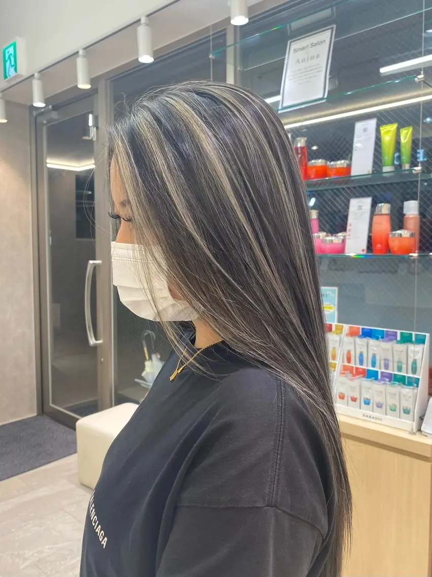 ロング カラー ハイライトカラー オレンジ ハイライト カット ヘアカラー 竹井俊介/ブリーチ /海外レイヤーのヘアスタイル