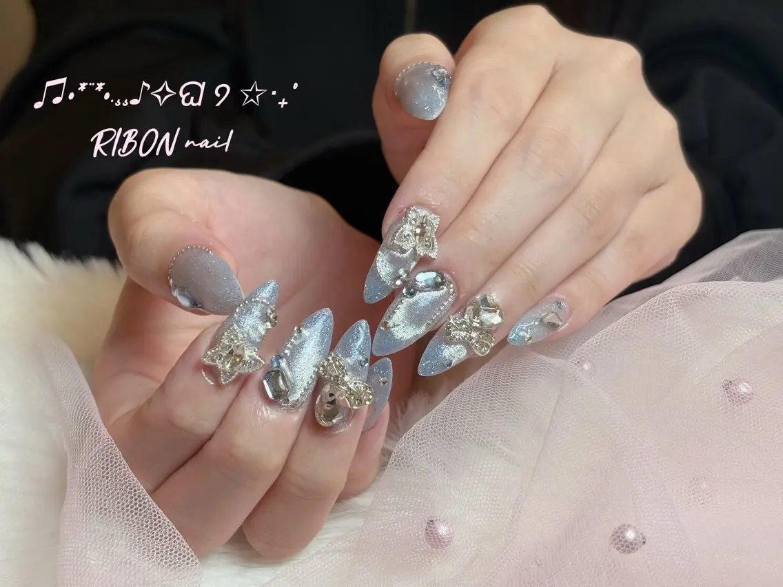 ネイル チークネイル 長さ出し フレンチネイル ジェルネイル グラデーション ハンドネイル RIBON nail 高田馬場のネイルデザイン
