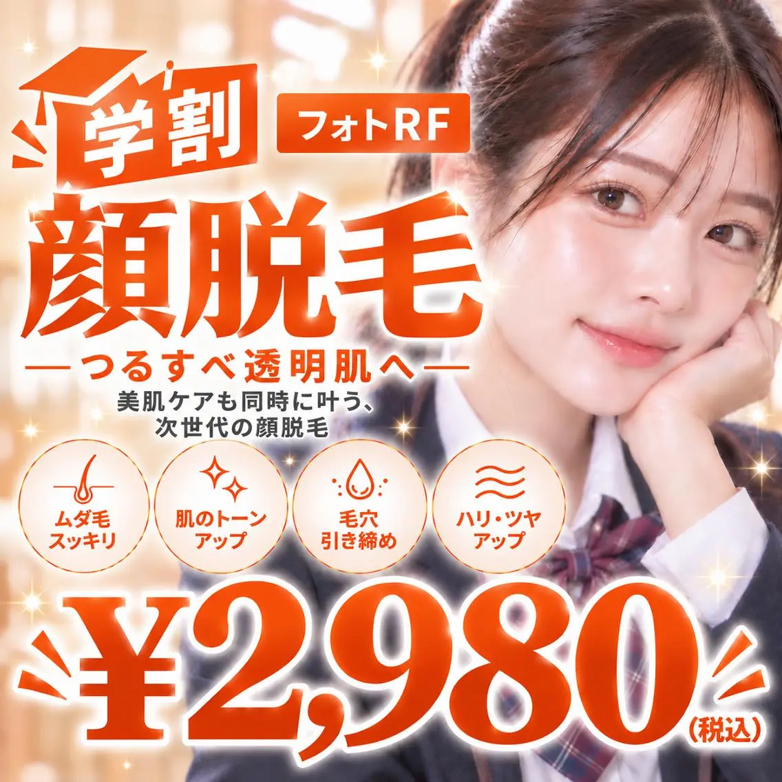 【ミニモ学割U24🏫】顔脱毛(全顔) 化粧ノリ抜群◎ ¥2,980の写真