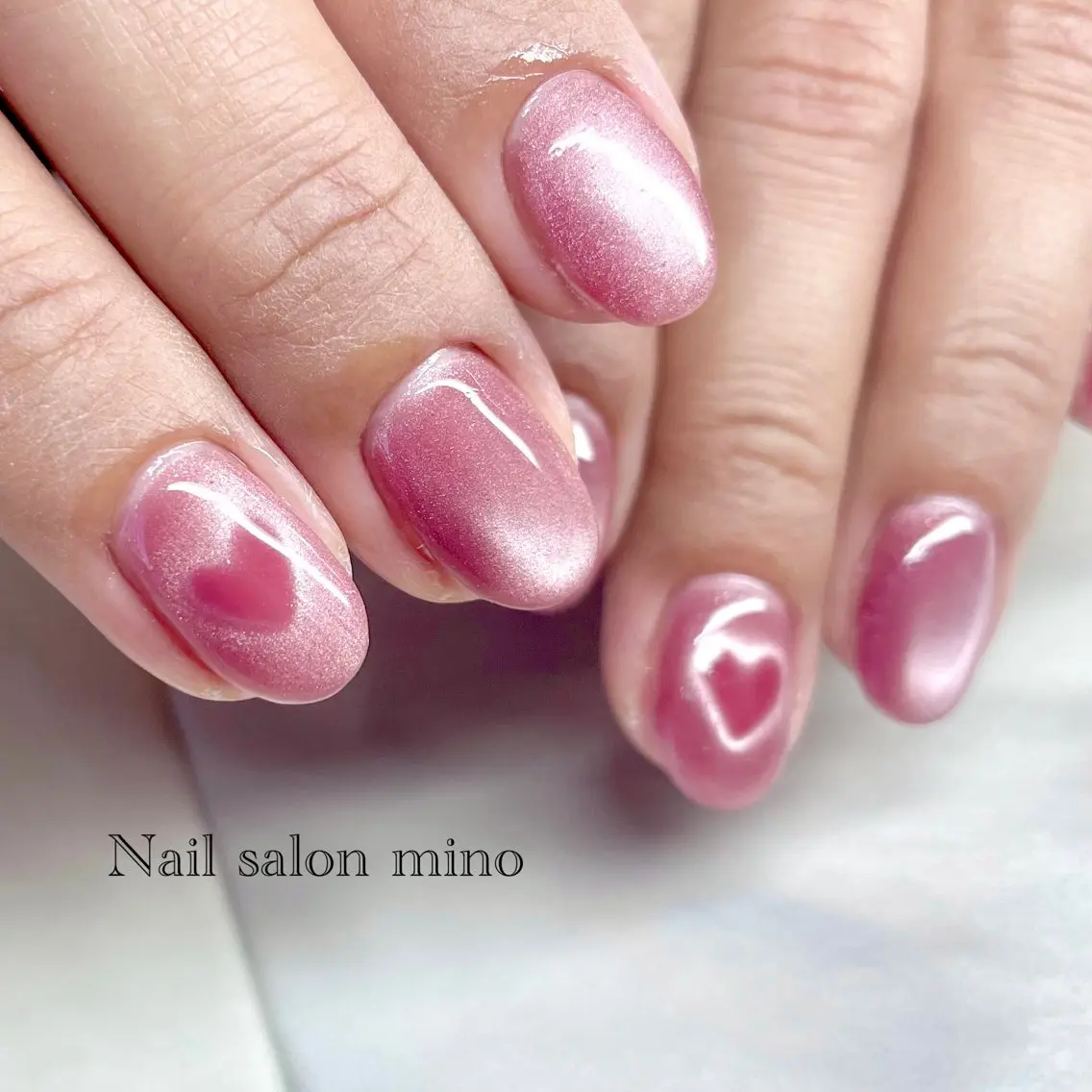 ネイル ハート マグネットネイル ワンカラーネイル スカルプネイル シンプルネイル ハンドネイル 三野 nail salon minoのネイルデザイン