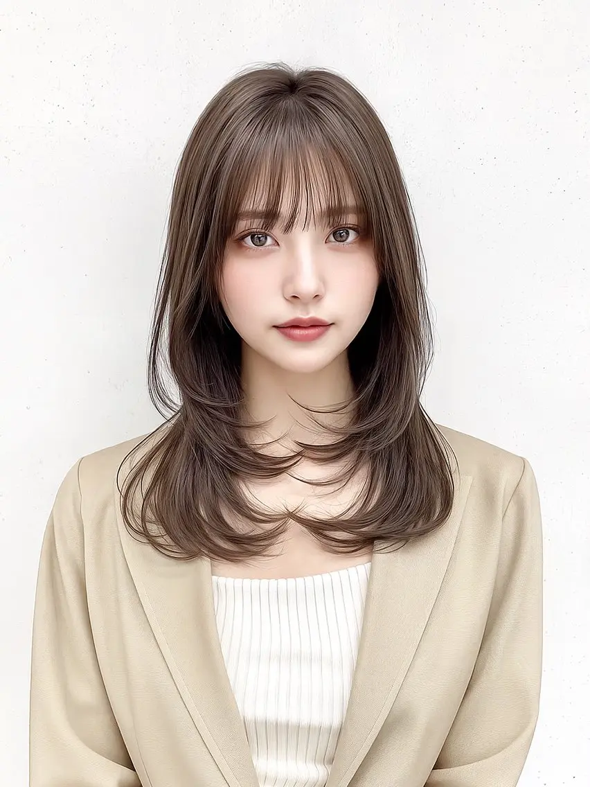 ロング カラー パーマ ロングレイヤー レイヤーカット ロング 女性カットモデル募集 calm岡本優希のヘアスタイル