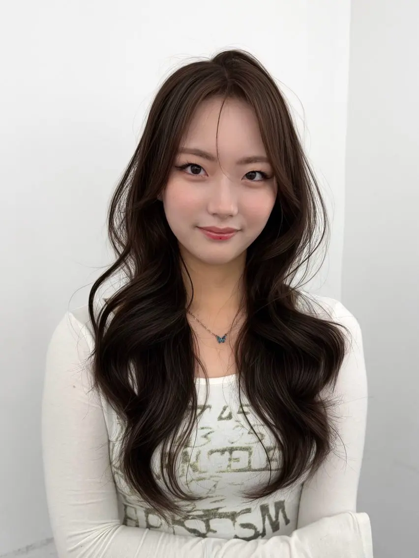 ロング カラー くびれヘア 顔周りカット 韓国風ヘア レイヤーカット 小顔カット カット ヘアカラー トリートメント 韓国ヘア/顔周り ヘアセット/加藤優里のヘアスタイル