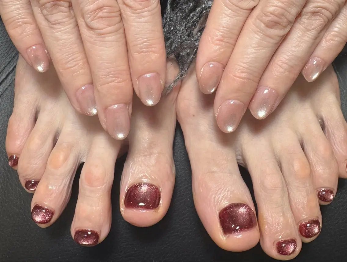 ネイル フットネイル ジェルネイル マグネットネイル メンズネイル ピンク ハンドネイル フットネイル MIMnail メンズネイリストのネイルデザイン