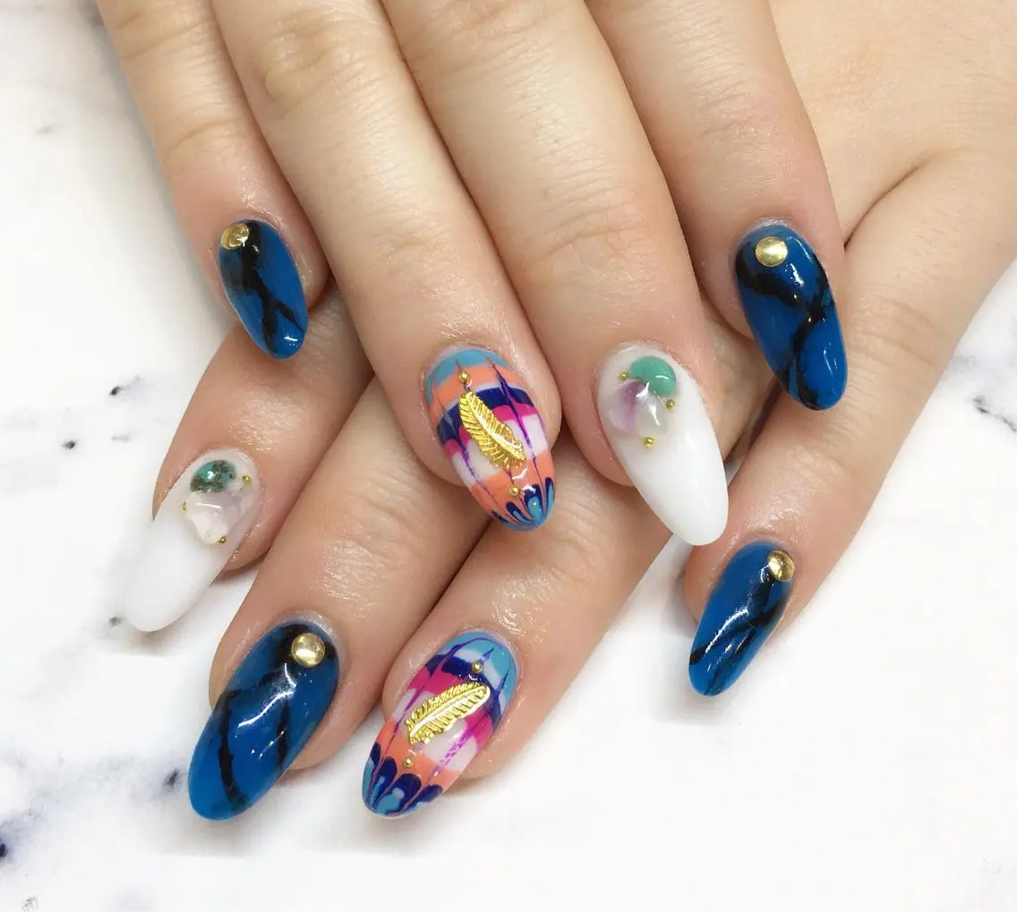 ネイル アートネイル ブルー 大理石ネイル(マーブル) 持ち込み スカルプネイル ハンドネイル nail salon Soeurのネイルデザイン
