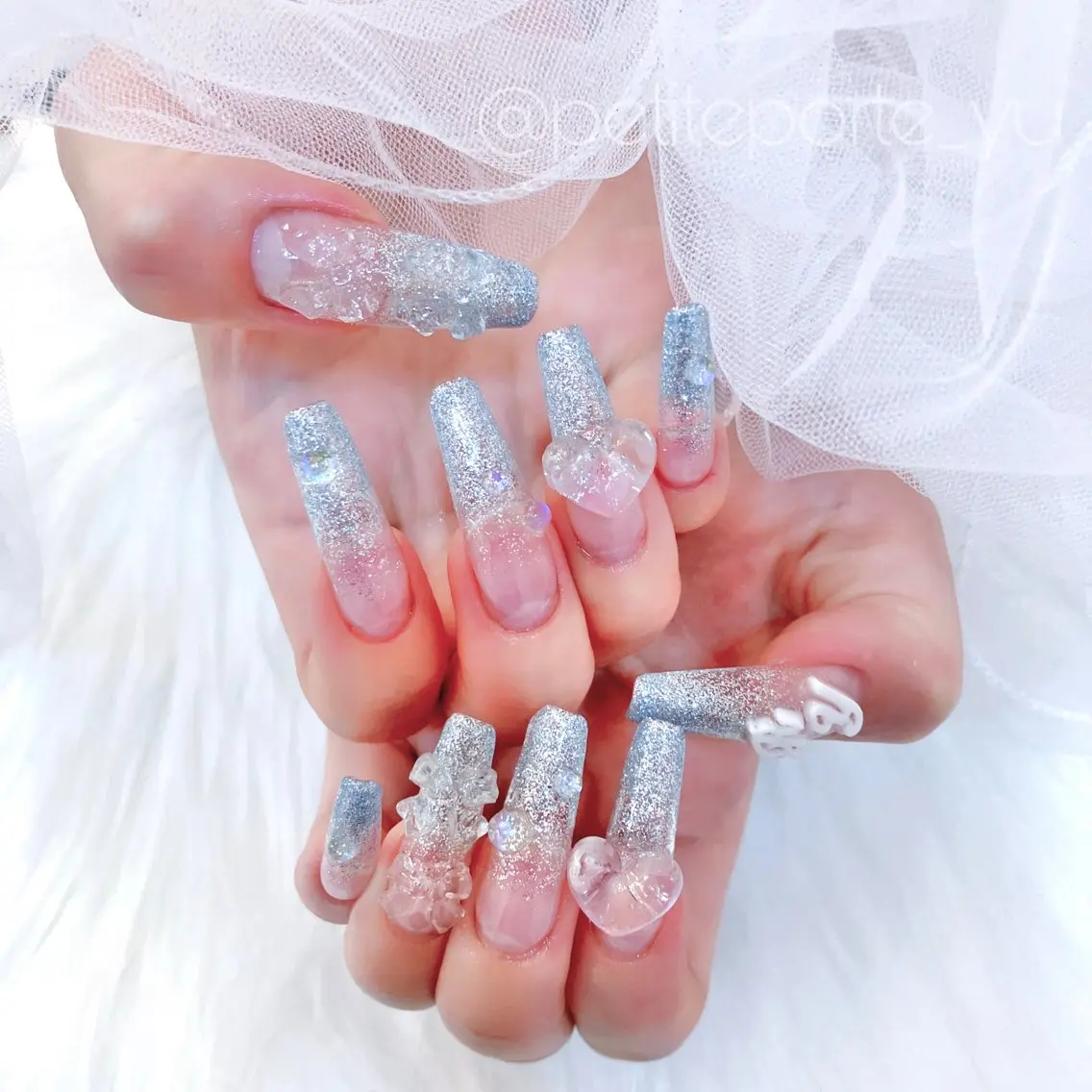 ネイル アートネイル クリアネイル 長さ出し フラッシュネイル ジェルネイル ハンドネイル petite porteのネイルデザイン