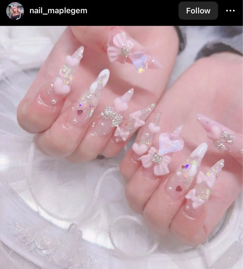 ネイル 長さ出し ガーリー 韓国ネイル ロングネイル 持ち込み Nami nail salonのネイルデザイン