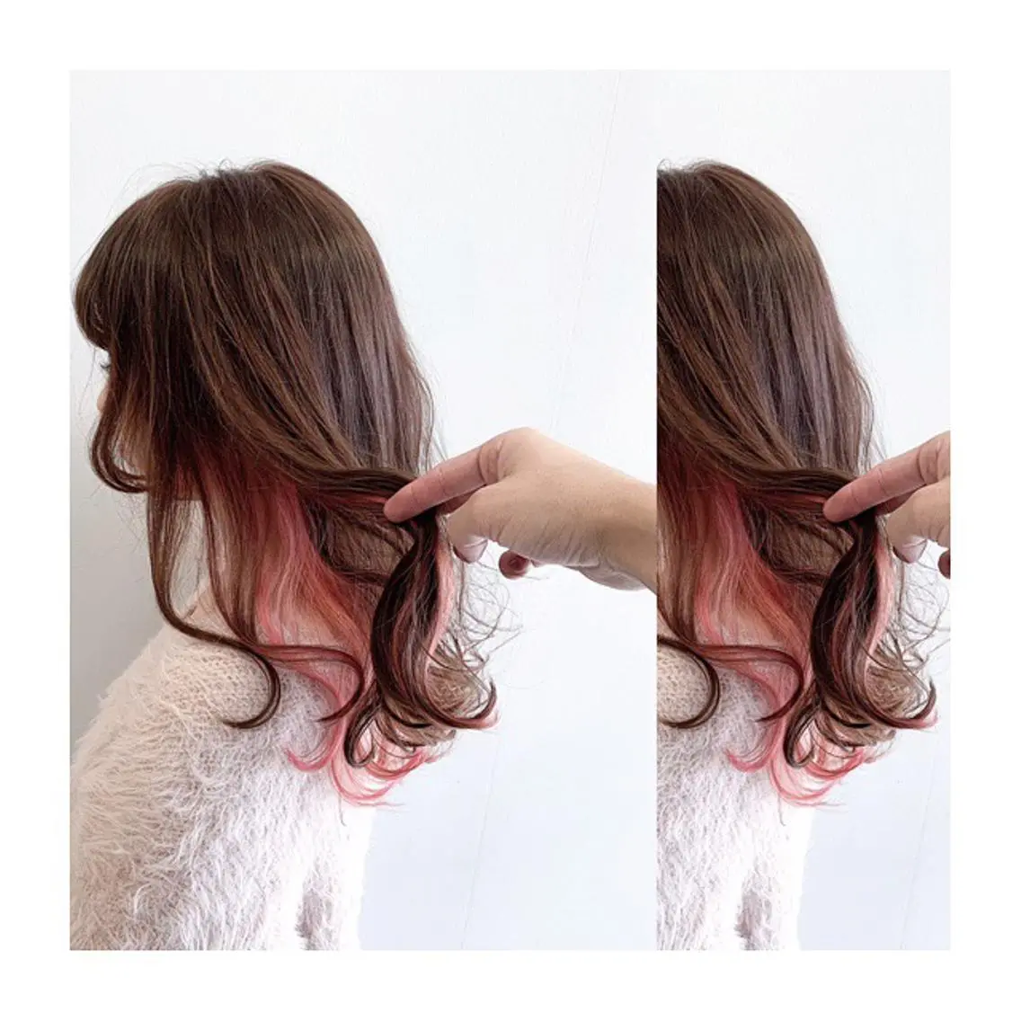 セミロング カラー インナーカラー ピンクカラー ヘアカラー なんば髪質改善カラー Ardoreのヘアスタイル