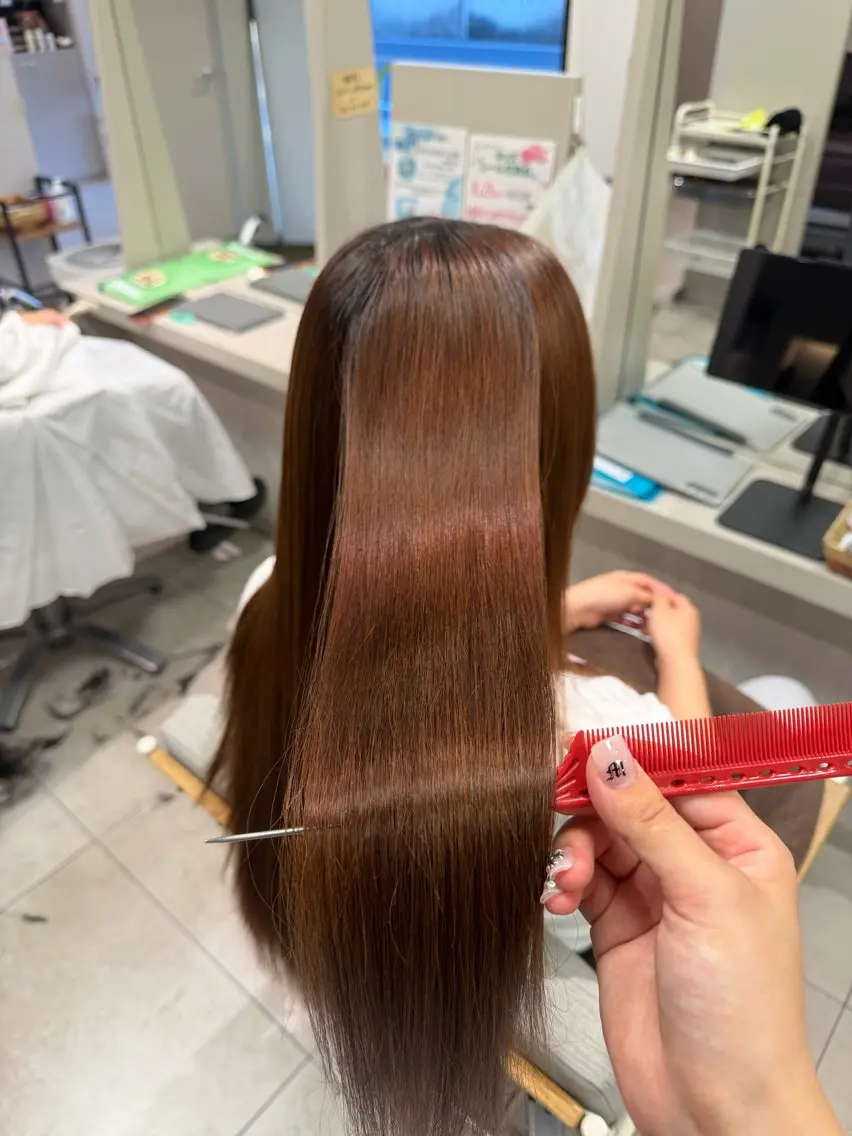 ロング パーマ 縮毛矯正 ヘアカラー推💫永尾 胡桃のヘアスタイル