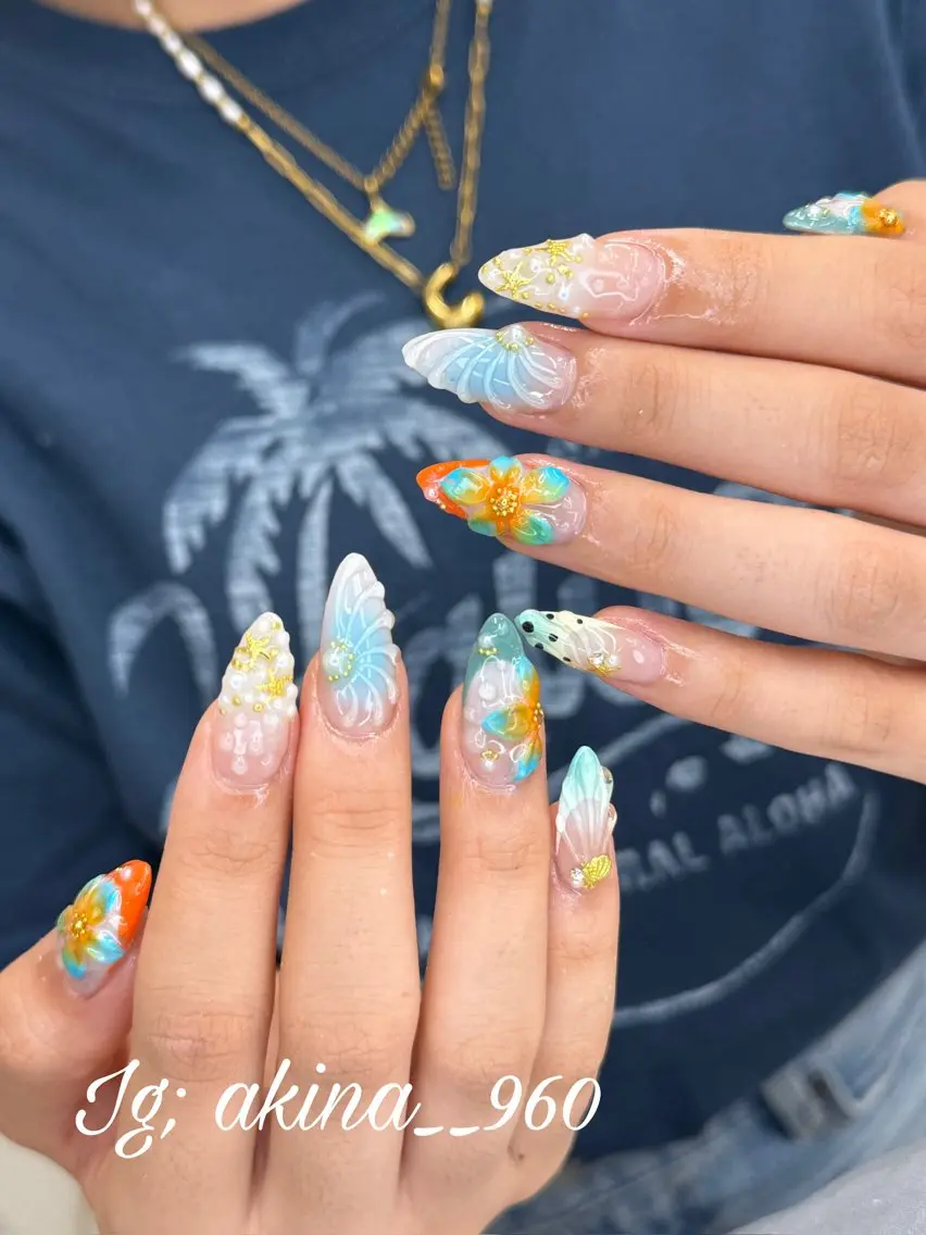 ネイル フットネイル 氷ネイル・うるうるネイル マットネイル ニュアンスネイル リボン ハンドネイル Akina Nailのネイルデザイン