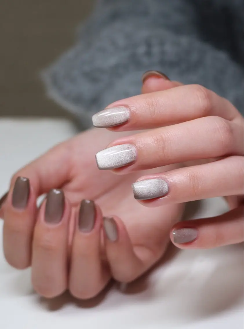 ネイル ブラウン 韓国ネイル マグネットネイル ワンホンネイル ハンドネイル Baku Nailsのネイルデザイン