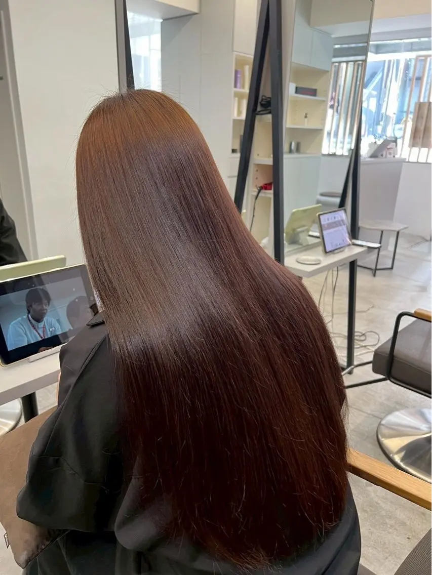 ロング パーマ 縮毛矯正 🍒モテ暖色カラー × うる艶✧ ゆなのヘアスタイル