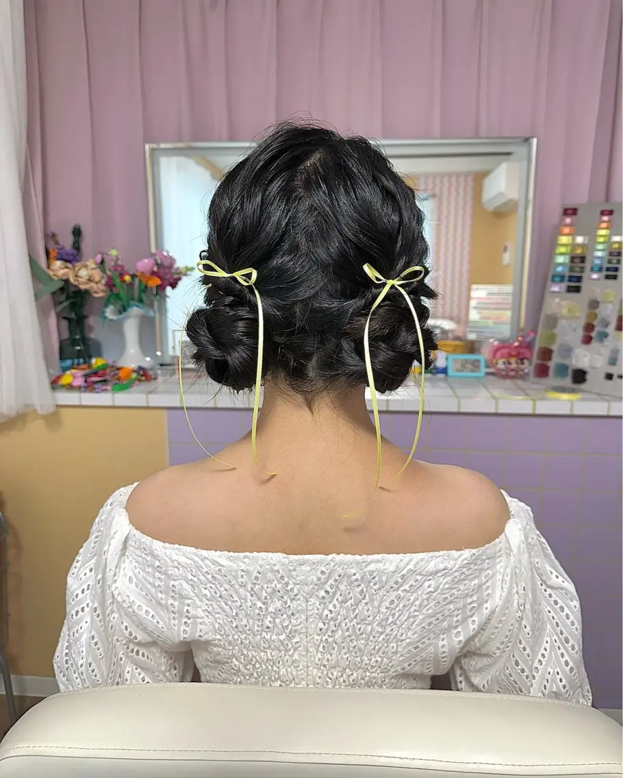 ロング ヘアアレンジ お団子ヘア ヘアセット 杏寿 ヘアセットサロンのヘアスタイル