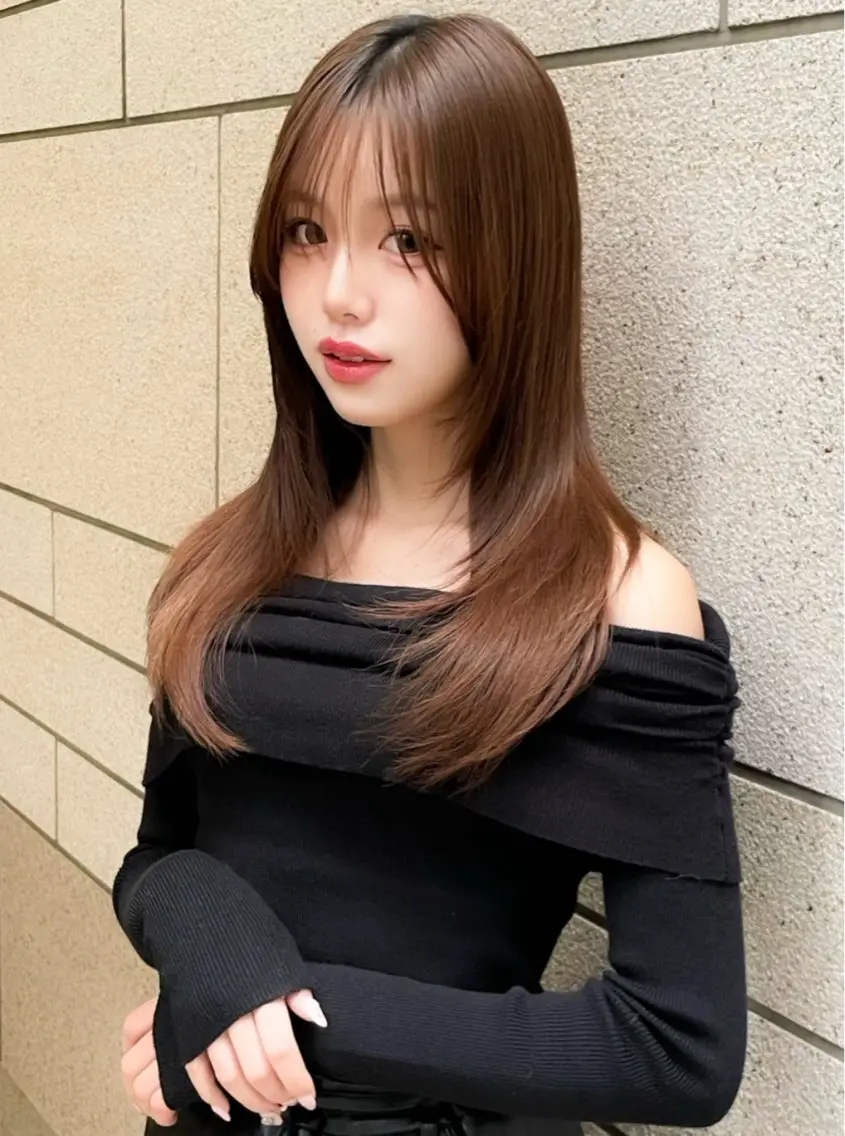 ロング 髪質改善 韓国風ヘア レイヤーカット ロング 縮毛矯正 カット ヘアカラー 縮毛矯正 トリートメント 美髪縮毛矯正🩶 髪質改善/Shinaのヘアスタイル