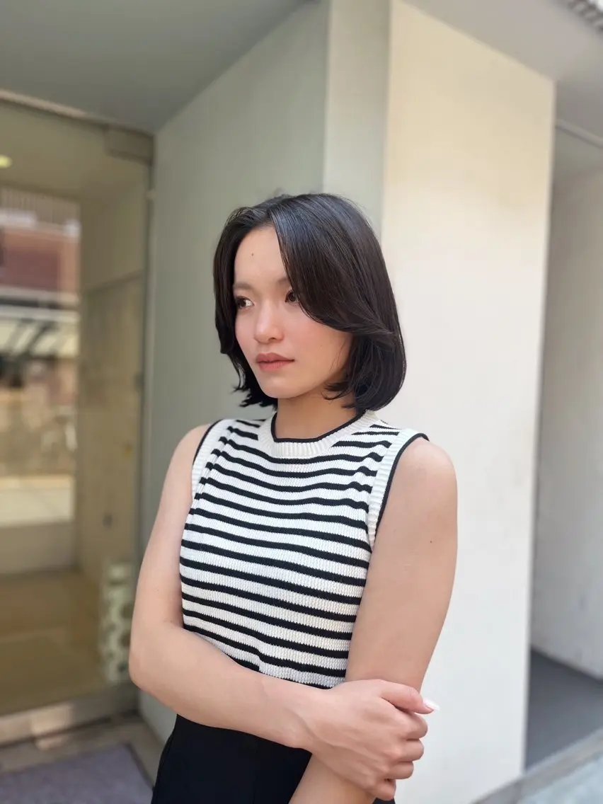 ミディアム ボブ 顔周りカット レイヤーカット カット トリートメント 梅田酸性縮毛矯正/ 韓国ヘア/ユナ🩰のヘアスタイル