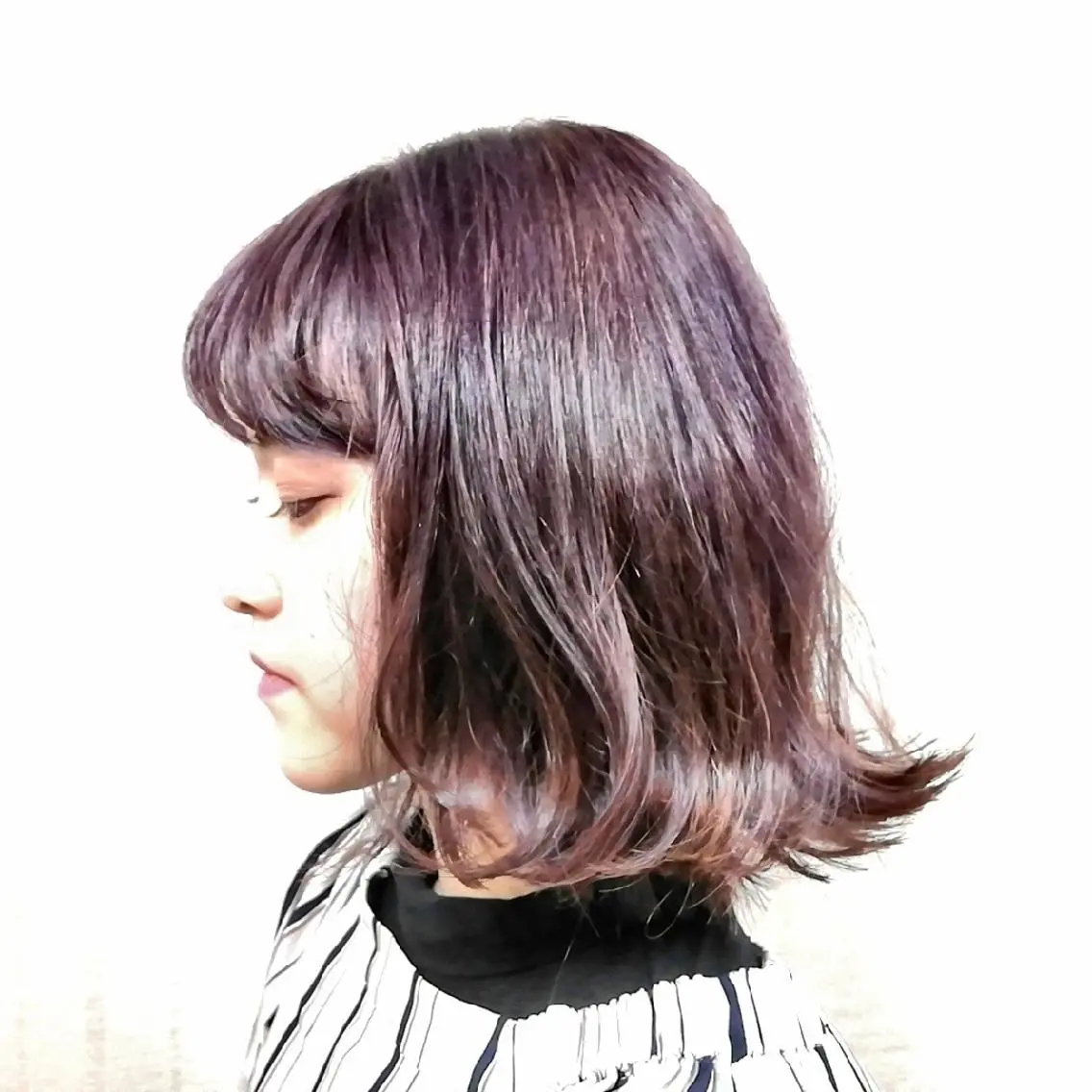 ミディアム ワイドバング 小林　ローズパープル カット＆カラー美容室のヘアスタイル