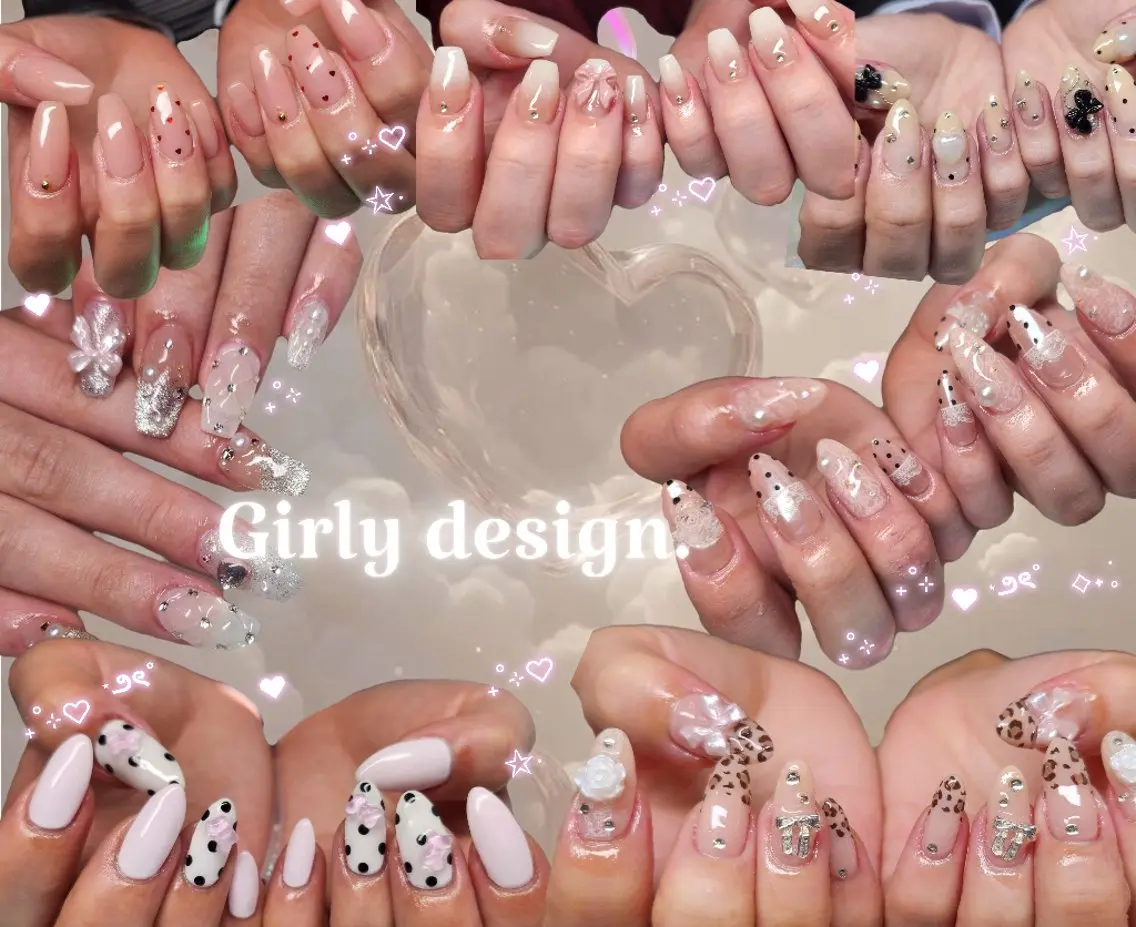🧸🌸🎀ガーリーネイル⋆.ೃ࿔*:・╱U24<3【オフ込】の写真