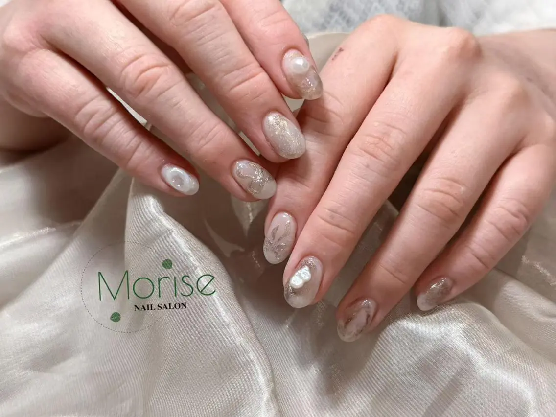 ネイル 長さ出し フットネイル フレンチネイル ジェルネイル ガーリー MoriseNail 表参道のネイルデザイン