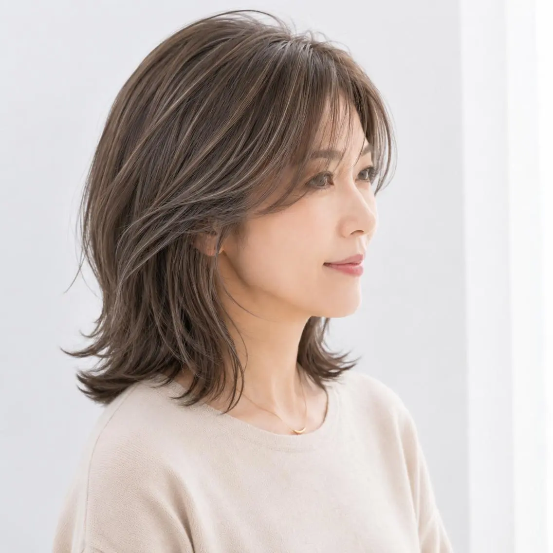 ミディアム ハイライト カット ヘアカラー 鶴ヶ峰×ショートボブ 白髪ぼかし 村井祐介のヘアスタイル