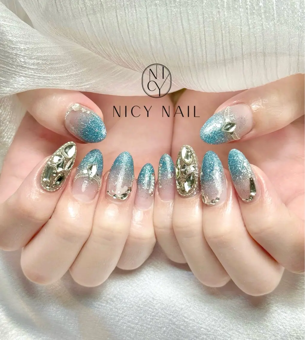ネイル アートネイル オーロラネイル ブルー チークネイル フットネイル ハンドネイル NICY NAIL 池袋のネイルデザイン