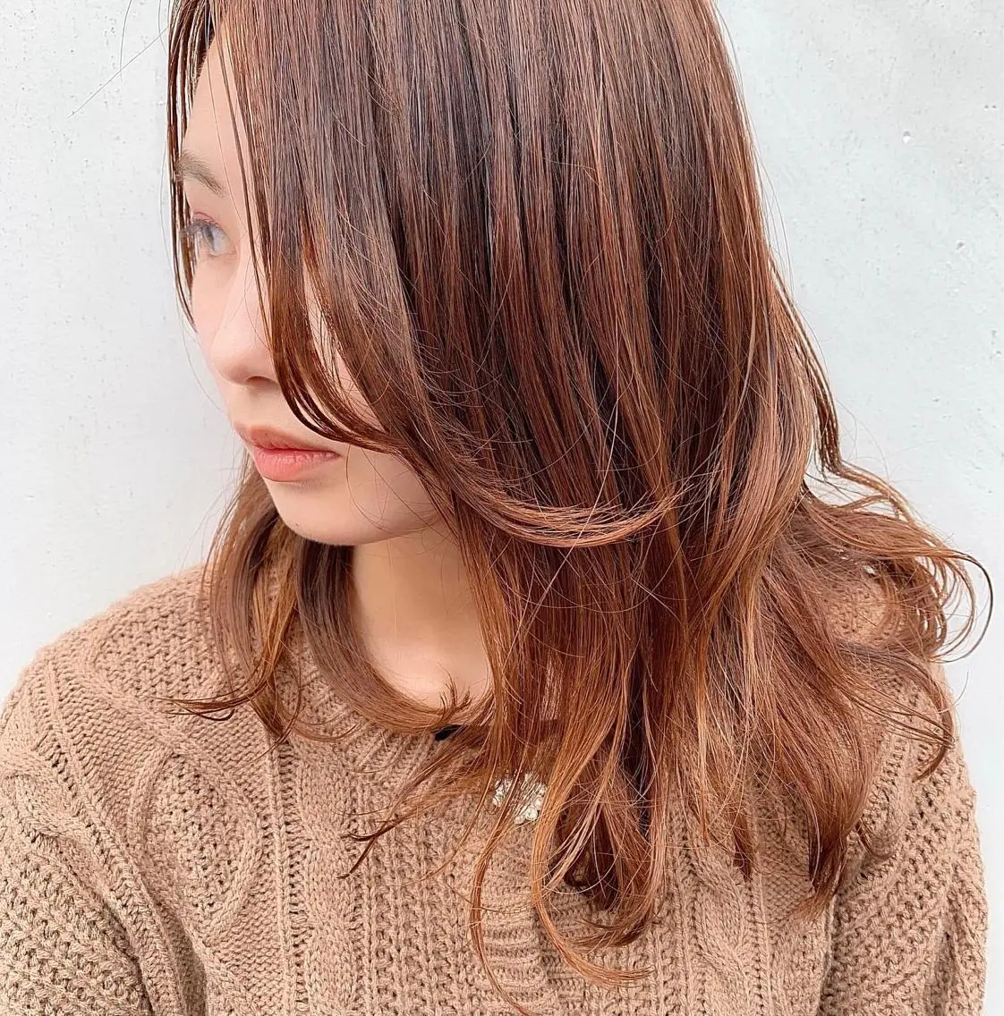セミロング カラー パーマ 中川 竜誠のヘアスタイル