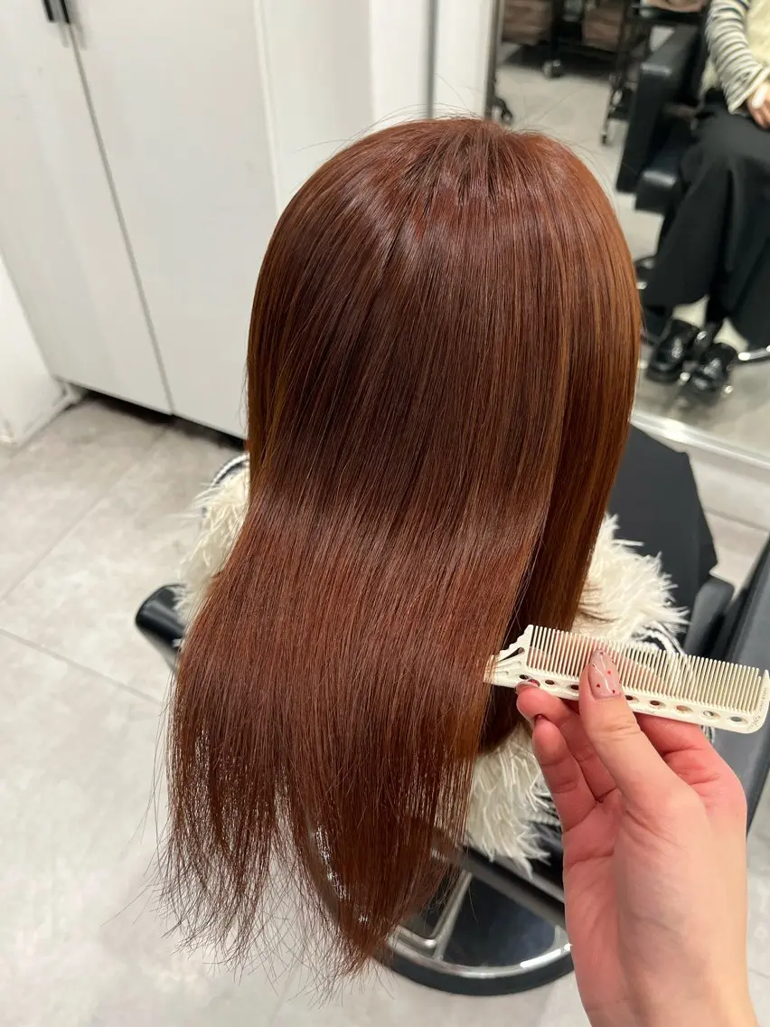 カラー ブラウンカラー オレンジ オレンジブラウン ヘアカラー やまもと ここのヘアスタイル