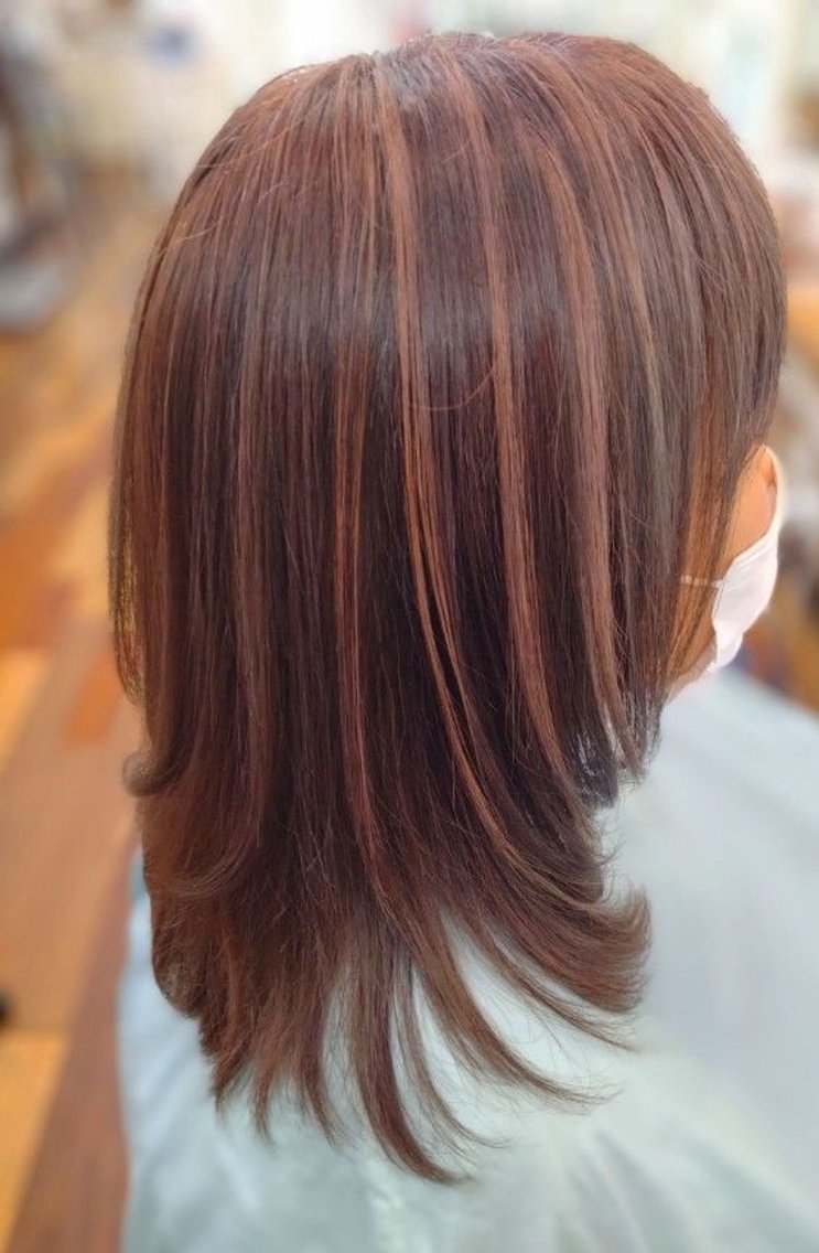 セミロング カラー ハイライトカラー ハイライト 森長 咲子のヘアスタイル