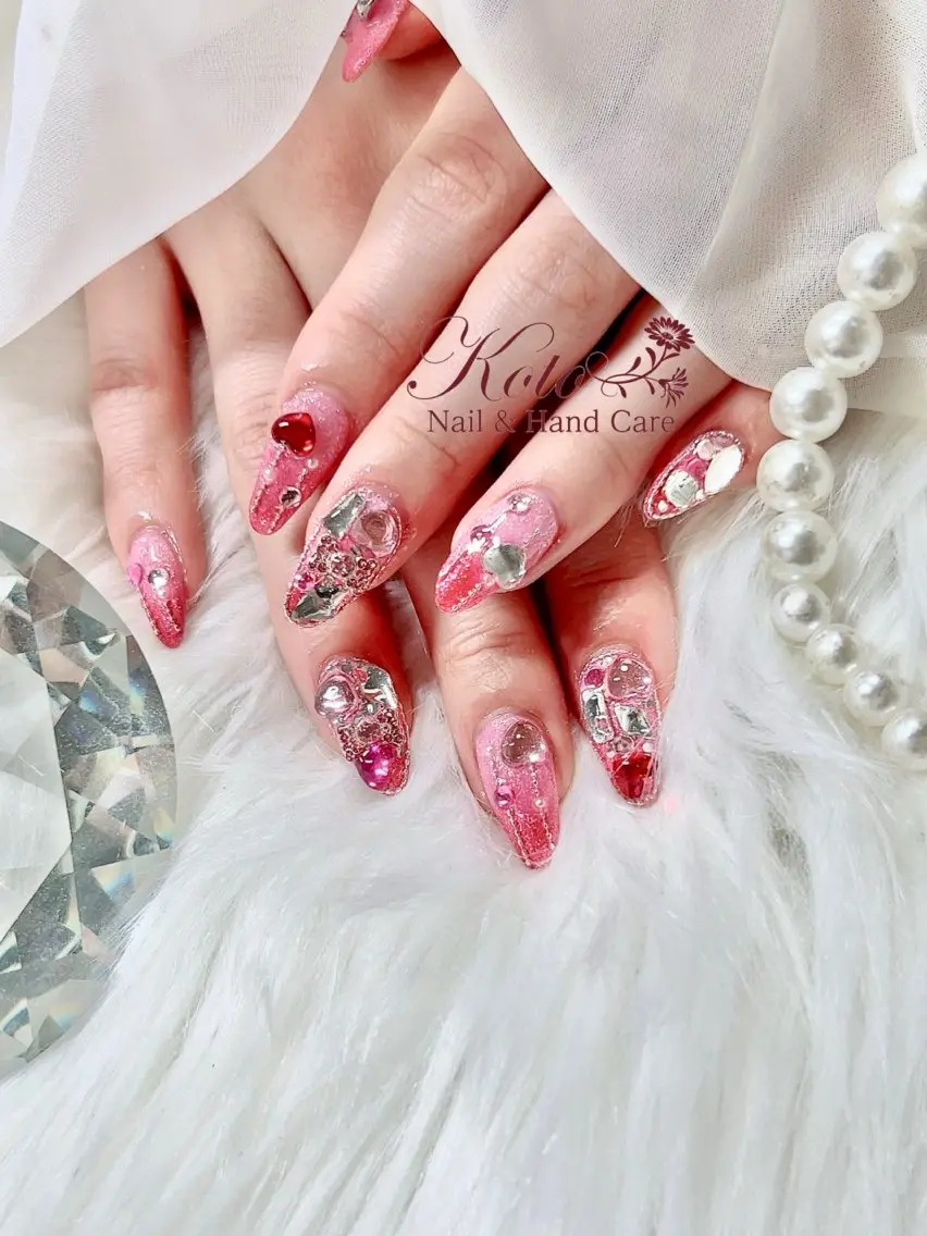 ネイル 長さ出し ジェルネイル 持ち込み ニュアンスネイル 赤色 ハンドネイル Nail Salon KOTOのネイルデザイン