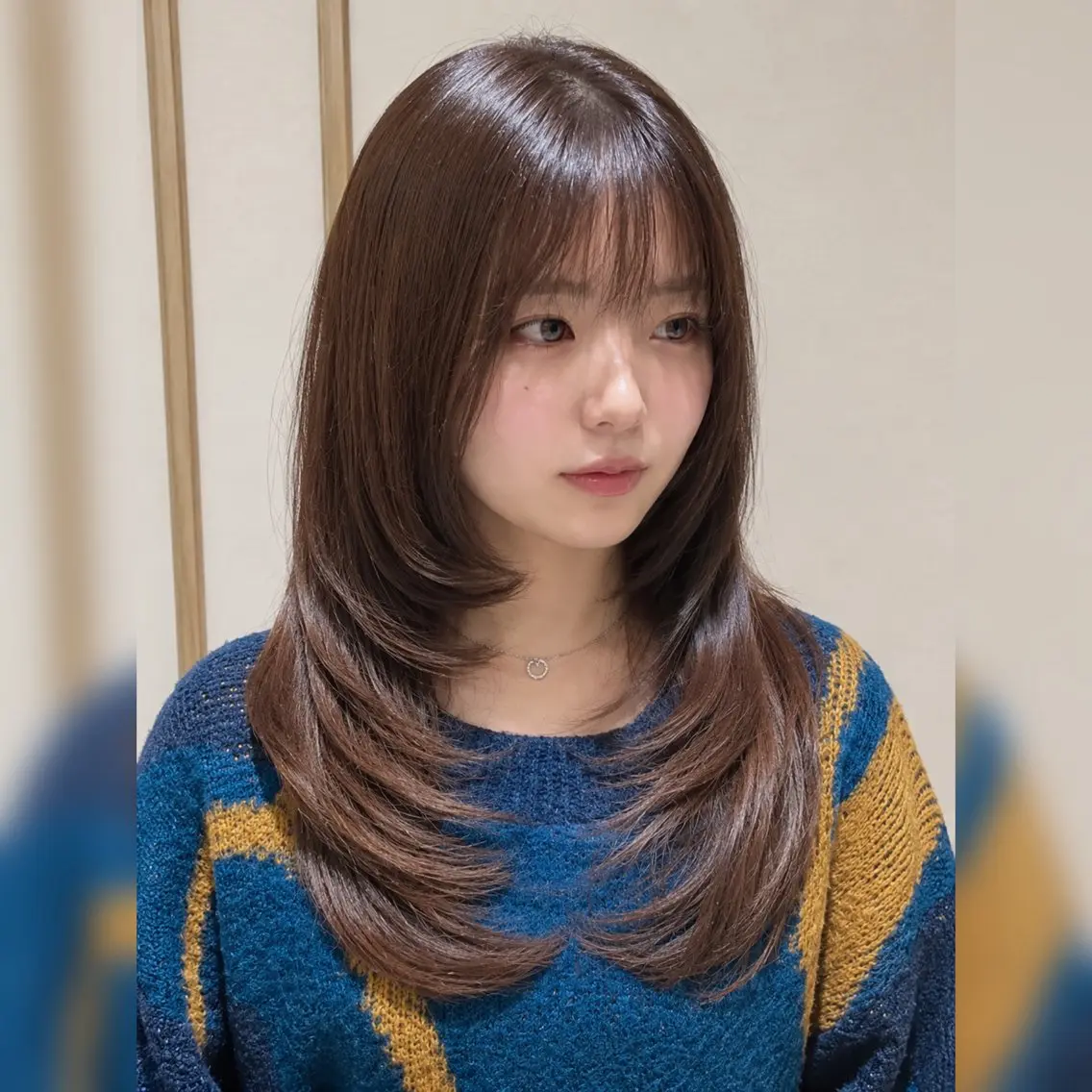 ミディアム 顔まわりレイヤー 顔周りカット レイヤーカット カット ヘアカラー トリートメント 顔周りレイヤー/似合 わせカラー/長瀬叶翔のヘアスタイル