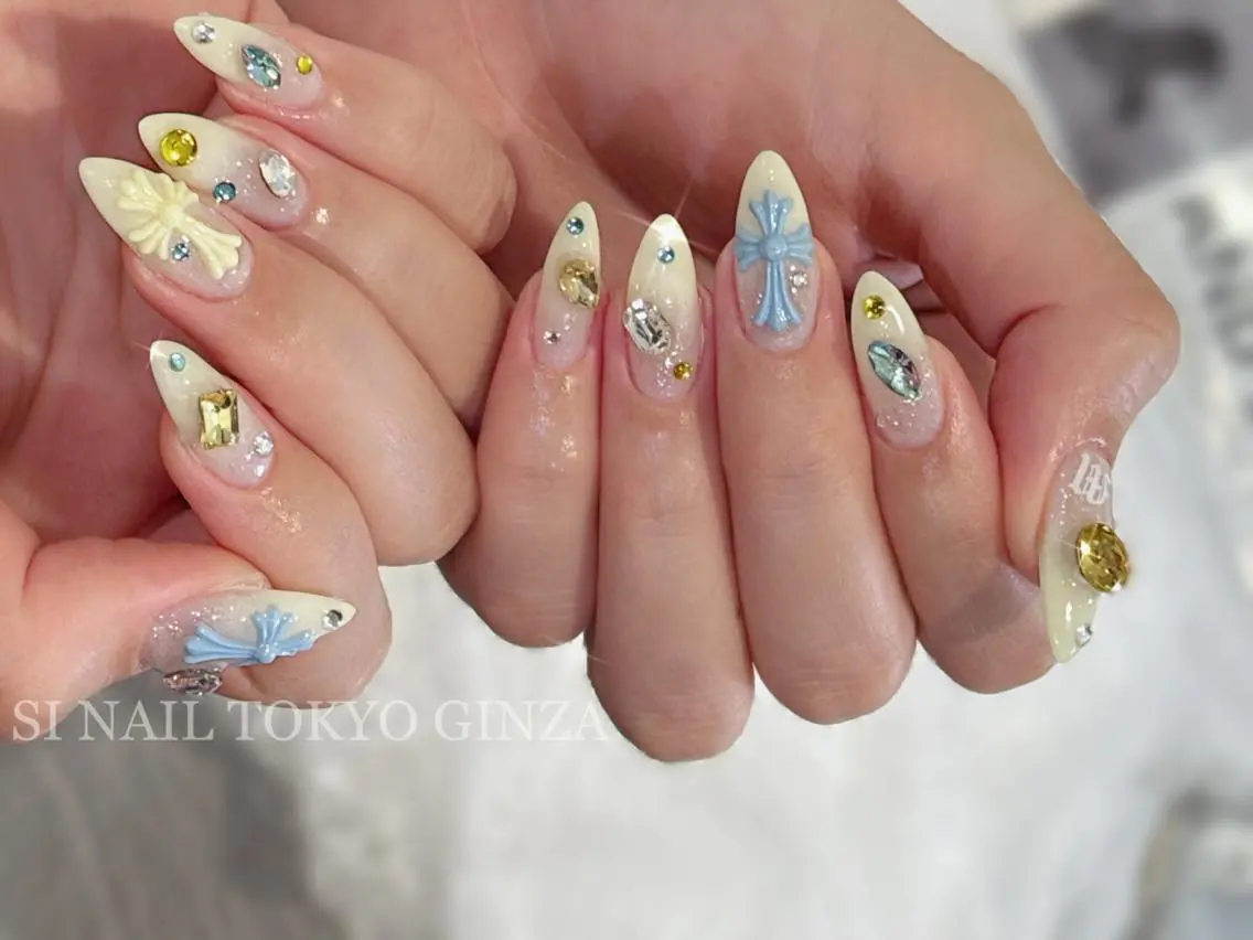 ネイル 韓国ネイル ロングネイル リボン ワンホンネイル SI NAILのネイルデザイン