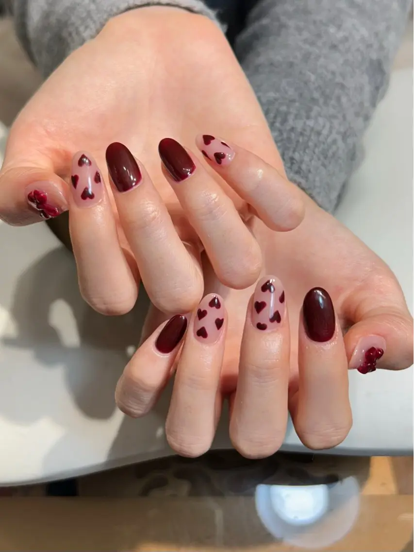 ネイル 持ち込み バレンタイン ハンドネイル ハンドケア 🦋Yumi Nail🦋Momoのネイルデザイン