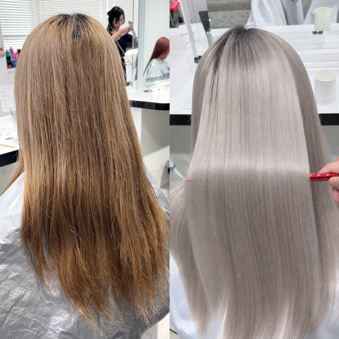ロング 髪質改善 ヘアカラー シルバーグレージュ ハイトーン/あすまのヘアスタイル
