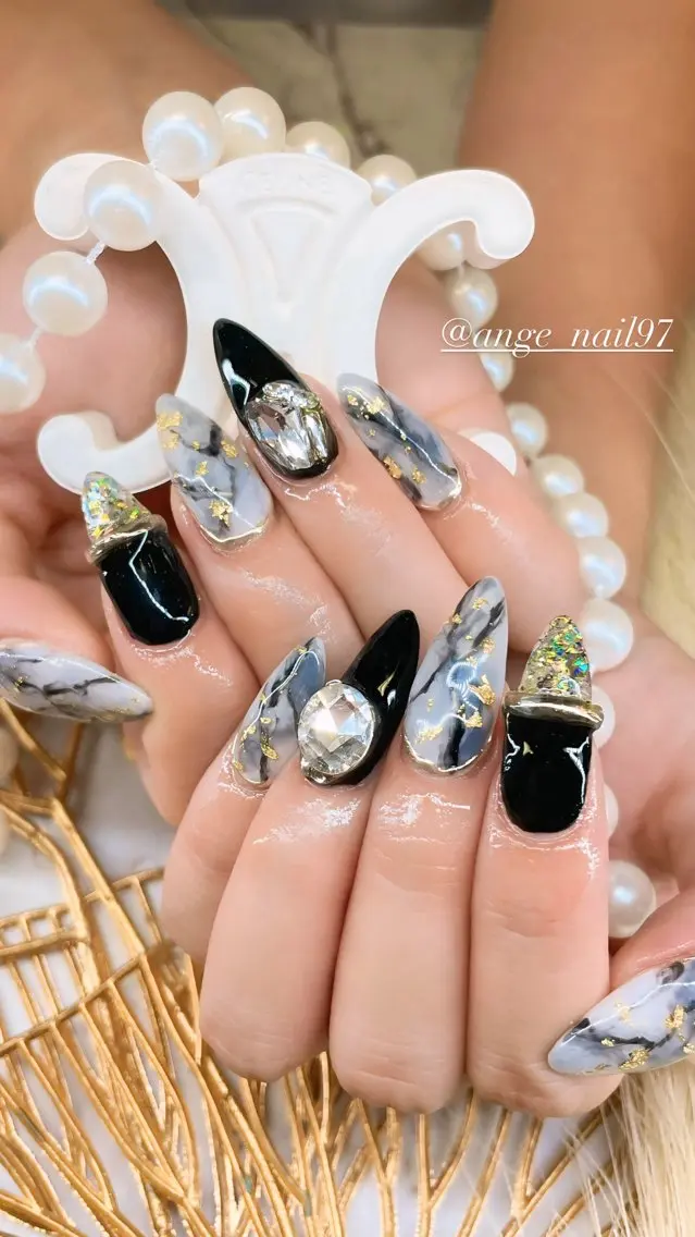 ネイル ラメ(グリッター) ロングネイル 大理石ネイル(マーブル) ピンク スカルプネイル ハンドネイル Nail salon 🎀Angeのネイルデザイン