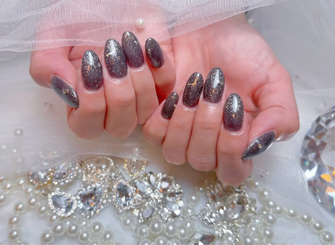 ネイル アートネイル オーロラネイル チークネイル 長さ出し フットネイル Miya _nailのネイルデザイン