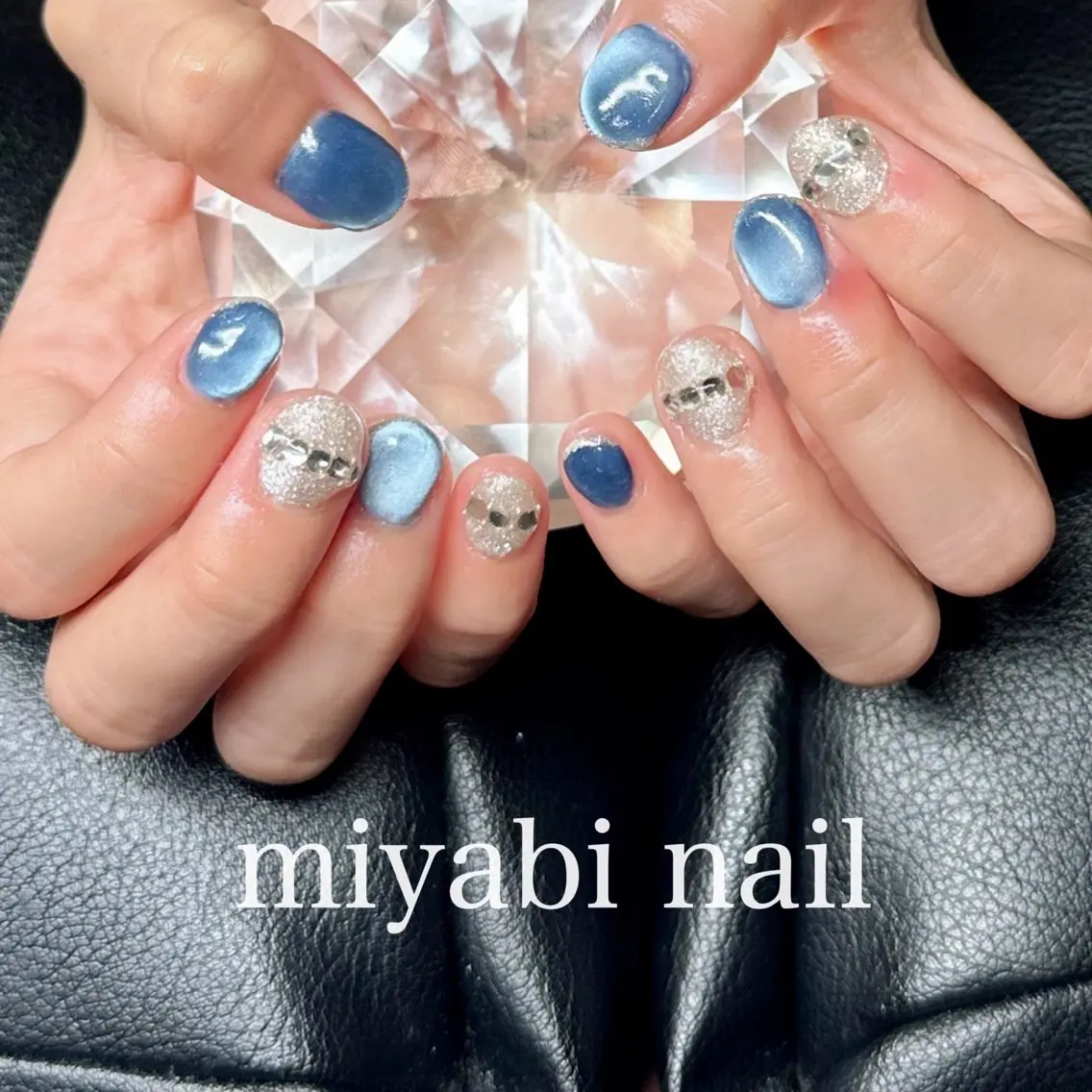 ネイル アートネイル ブルー フットネイル ジェルネイル キラキラネイル ハンドネイル miyabi nail 桂川駅近くのネイルデザイン