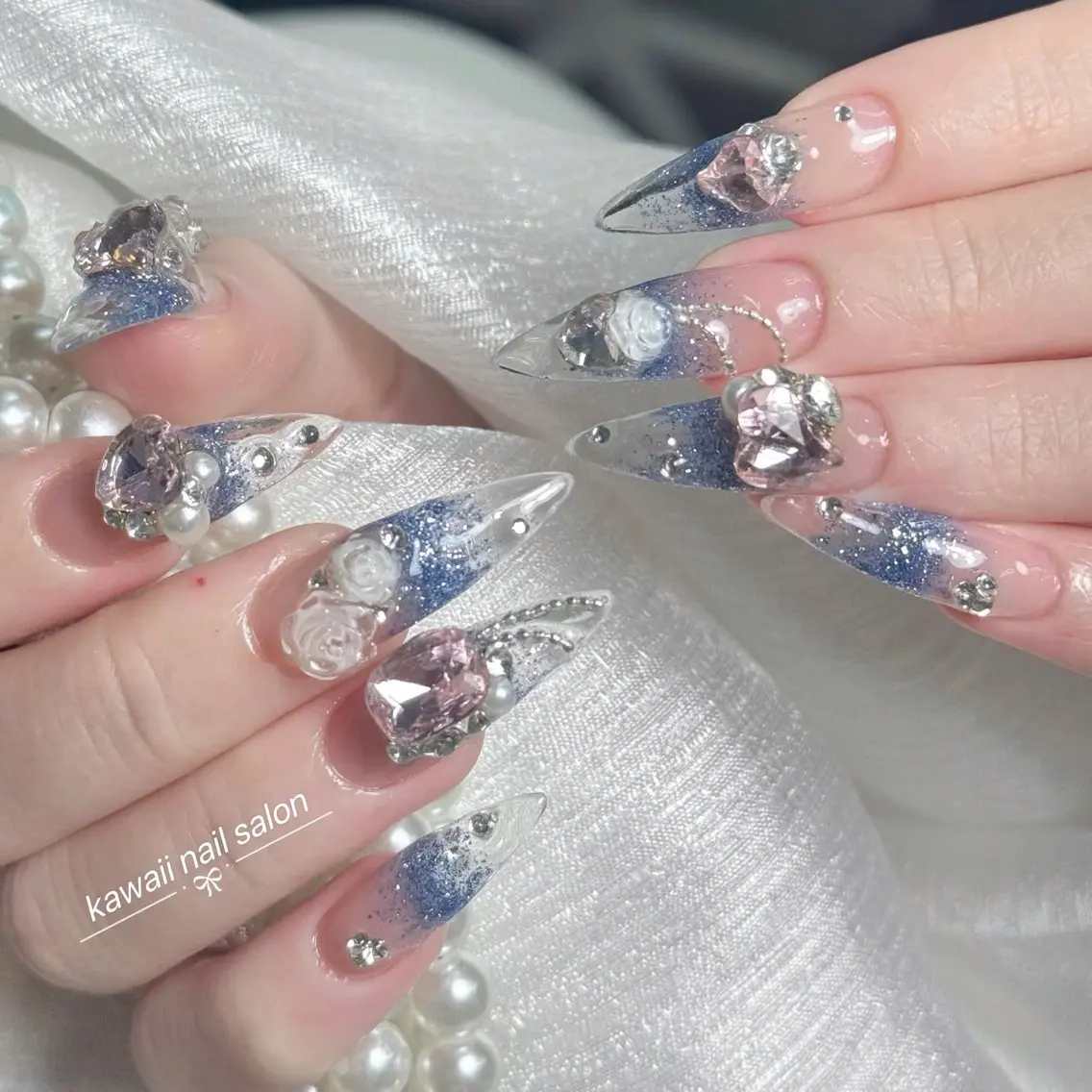 ネイル ドット フレンチネイル 韓国ネイル マグネットネイル オフィスネイル Kawaii Nail Salonのネイルデザイン