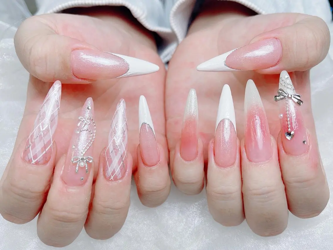 ネイル 成人式 大理石ネイル(マーブル) リボン 夏ネイル ネイルチップ ハンドネイル Mi Na Nail Salonのネイルデザイン