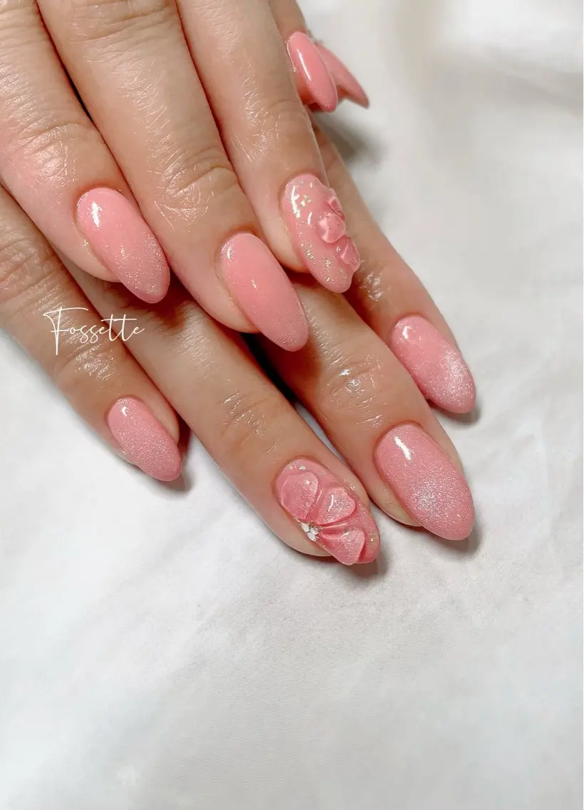 ネイル 桜ネイル クリアネイル フラワーネイル マグネットネイル ピンク ハンドネイル nailsalon Fossetteのネイルデザイン