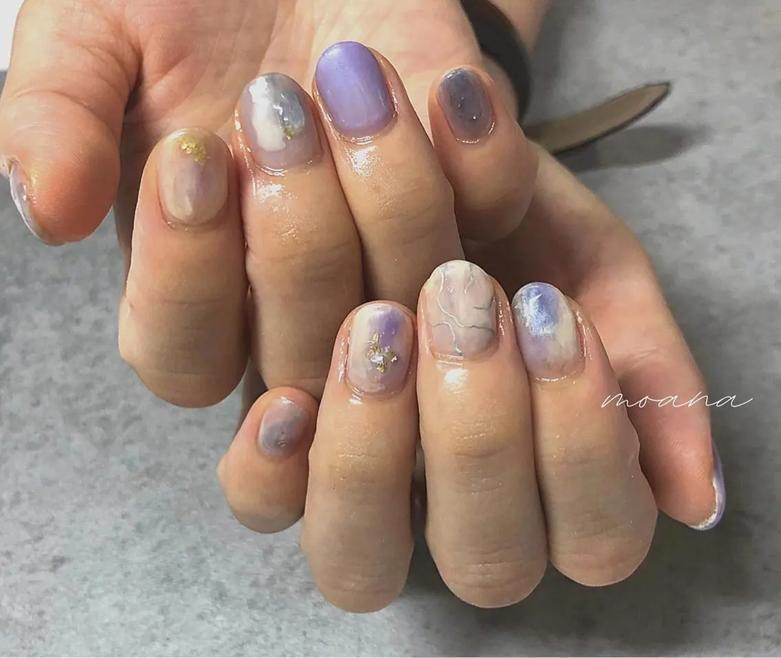 ネイル アートネイル 氷ネイル・うるうるネイル 韓国ネイル 持ち込み ニュアンスネイル private salonMOANAのネイルデザイン